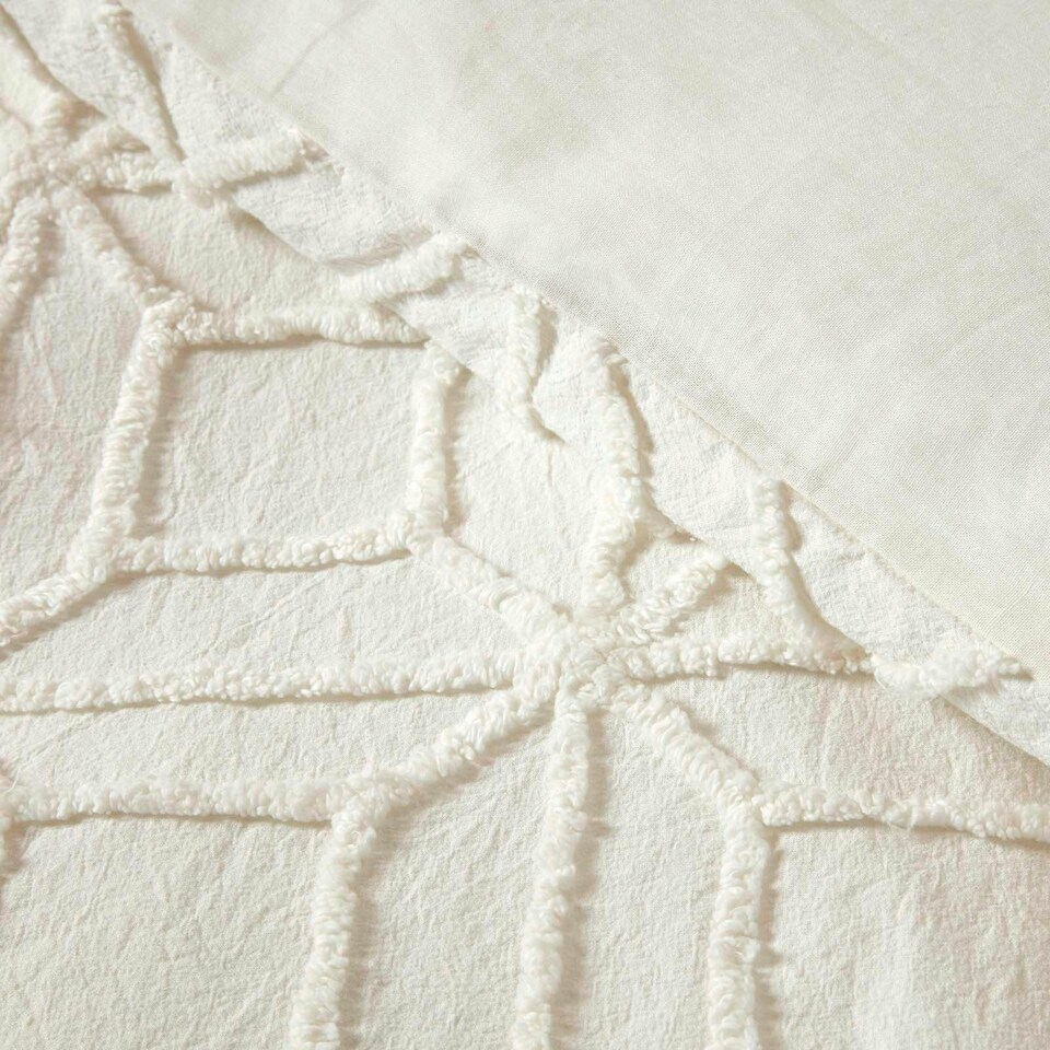 image 1 of Homescapes White Diamond Cotton Tufted Duvet Cover Set - Super King White | Super King