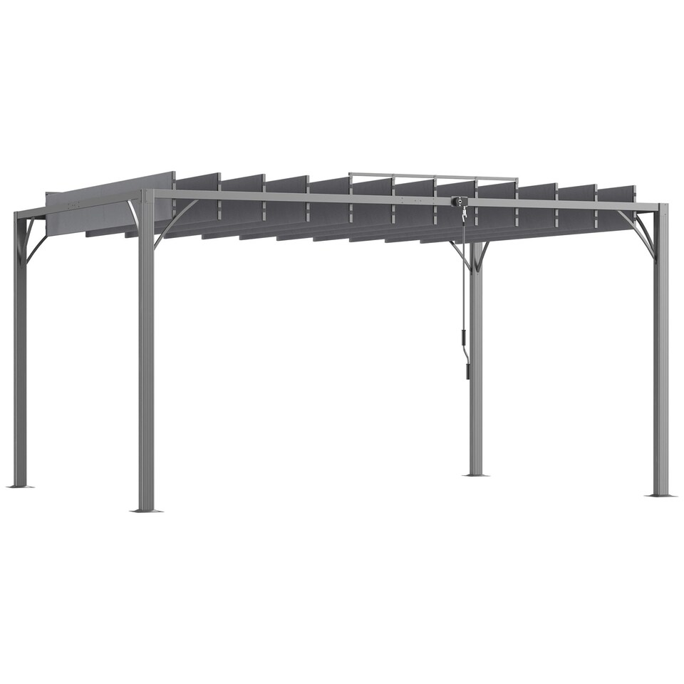 image 1 of Outsunny 4 x 3(m) Outdoor Louvered Metal Pergola with Retractable Roof, Grey