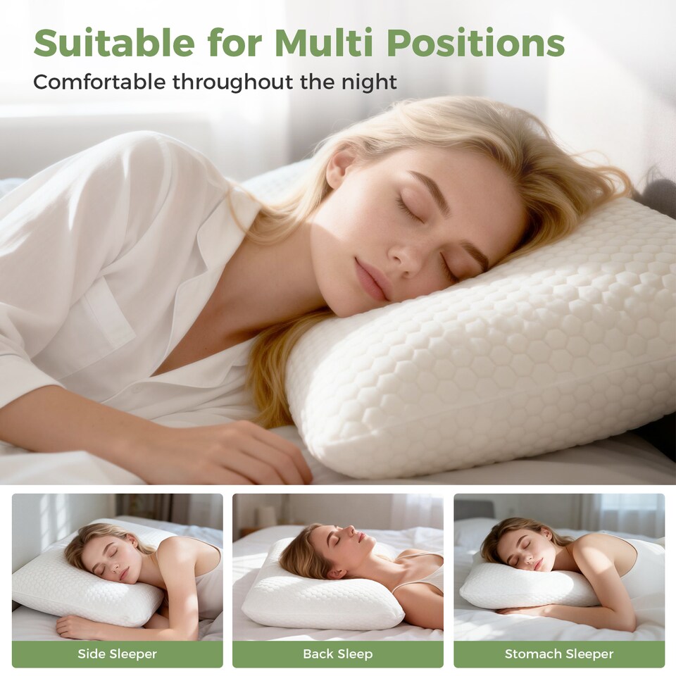 image 1 of Lavio Ergonomic Memory Foam Pillow for Neck Shoulder Pain Relief Washable 2PC | White | 2PCS