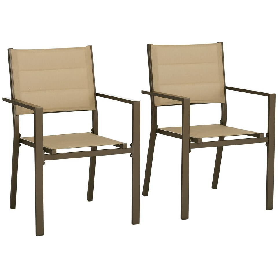 image 1 of Outsunny 2 PCs Dining Chairs, Stackable Design Aluminium Outdoor Armchairs Khaki