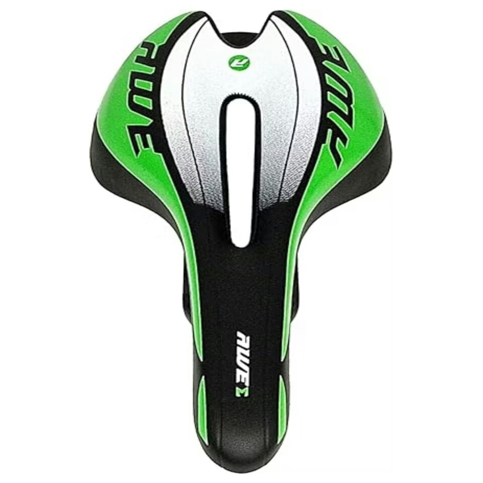 image 1 of AWE Adult Unisex MTB/Race Bike Green/Black/White Gel Saddle With Chromo Rails
