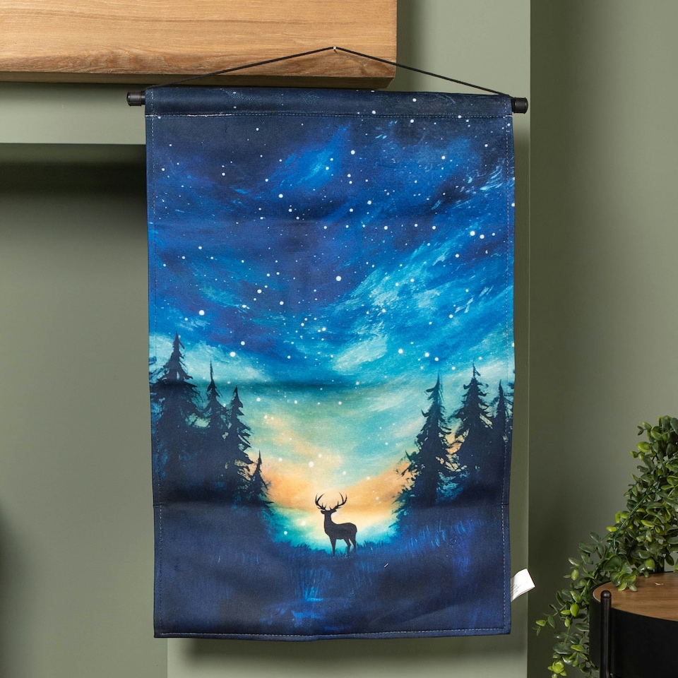 image 1 of 60cm x 40cm Battery Operated Light up Stag Fabric Hanging Christmas Banner