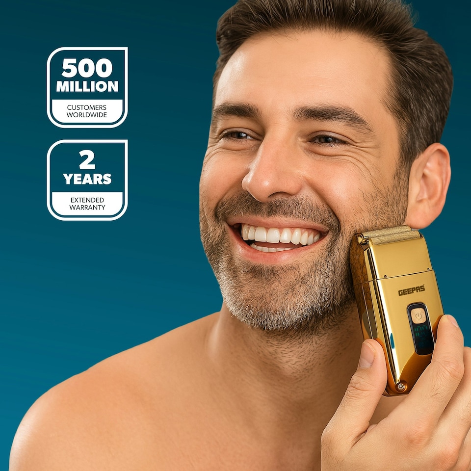 image 1 of GEEPAS Foil Shaver Electric Razor for Men | Waterproof Portable Travel Facial Hair Groomer | Gold