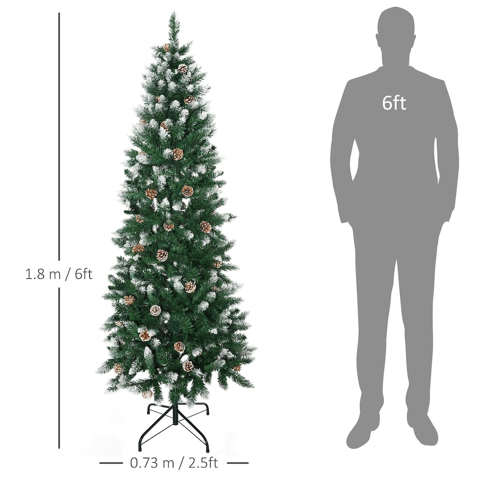 image 1 of HOMCOM 6' Snow Artificial Christmas Tree Holiday Home Décor with Pine Cones