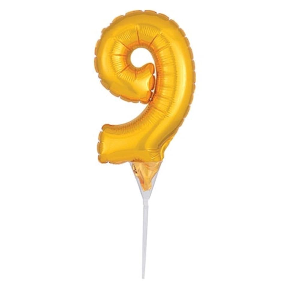 Gold Number 9 Air Fill Foil Balloon Cake Pick 30cm / 12 in
