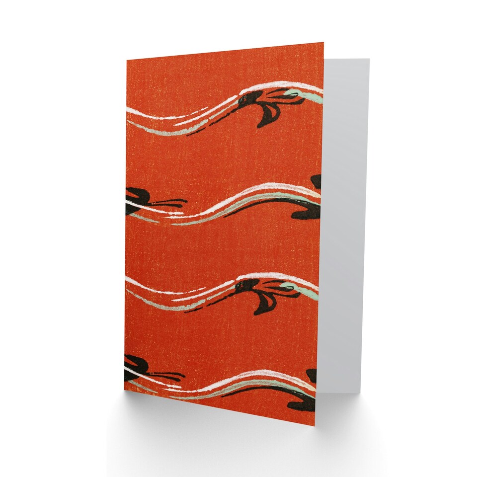 image 1 of Furuya Korin Japanese Art Card Vintage Pattern Abstract Birds in Red