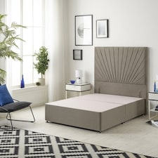 Sunburst Divan Bed with 54'' Floor Standing Headboard Tweed Fabric | Brown | Coffee