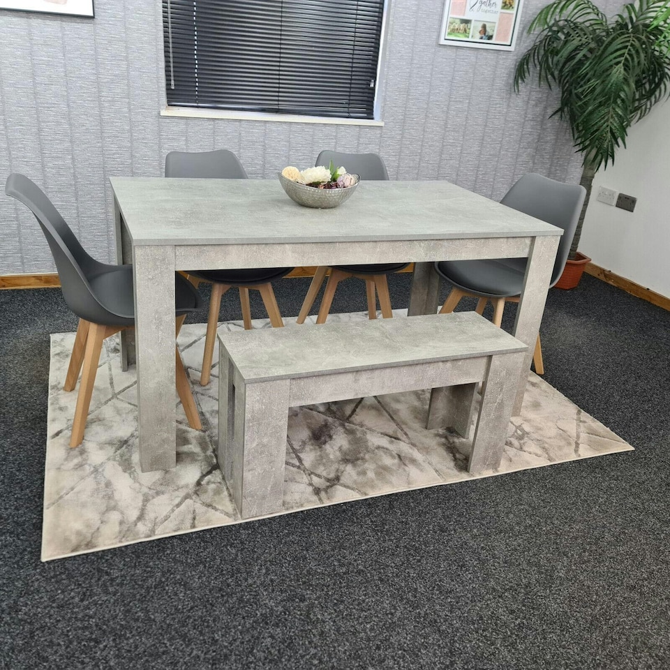 image 1 of Dining Table Set with 4 Chairs Dining Room and Kitchen table set of 4, and Bench Brown