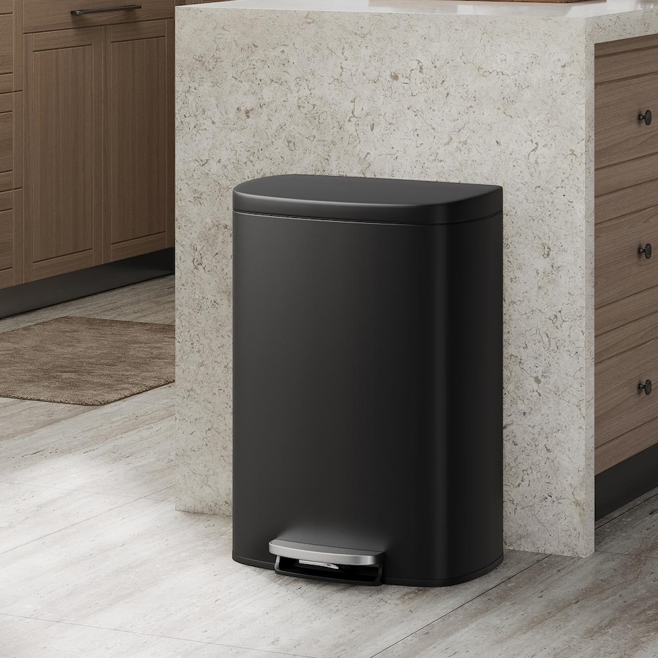 image 1 of London Boutique 50L Pedal Bin Kitchen Trash Can with Soft-Close Lid & Removable Inner Bucket - Black