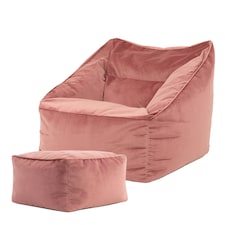 icon Natalia Velvet Adults Bean Bag Armchair and Pouffe, Ready Filled Large Beanbag and Footstool Dusk Pink Pink
