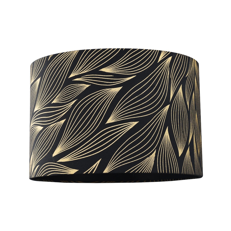 image 1 of Designer Black Lamp Shade with Gold Foil Leaves with Inner Satin Fabric Lining | Black | Black | 1