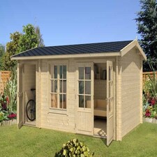 Wrexham 2-Log Cabin, Wooden Garden Room, Timber Summerhouse, Home Office - L525 x W350.8 x H250.8 cm Brown