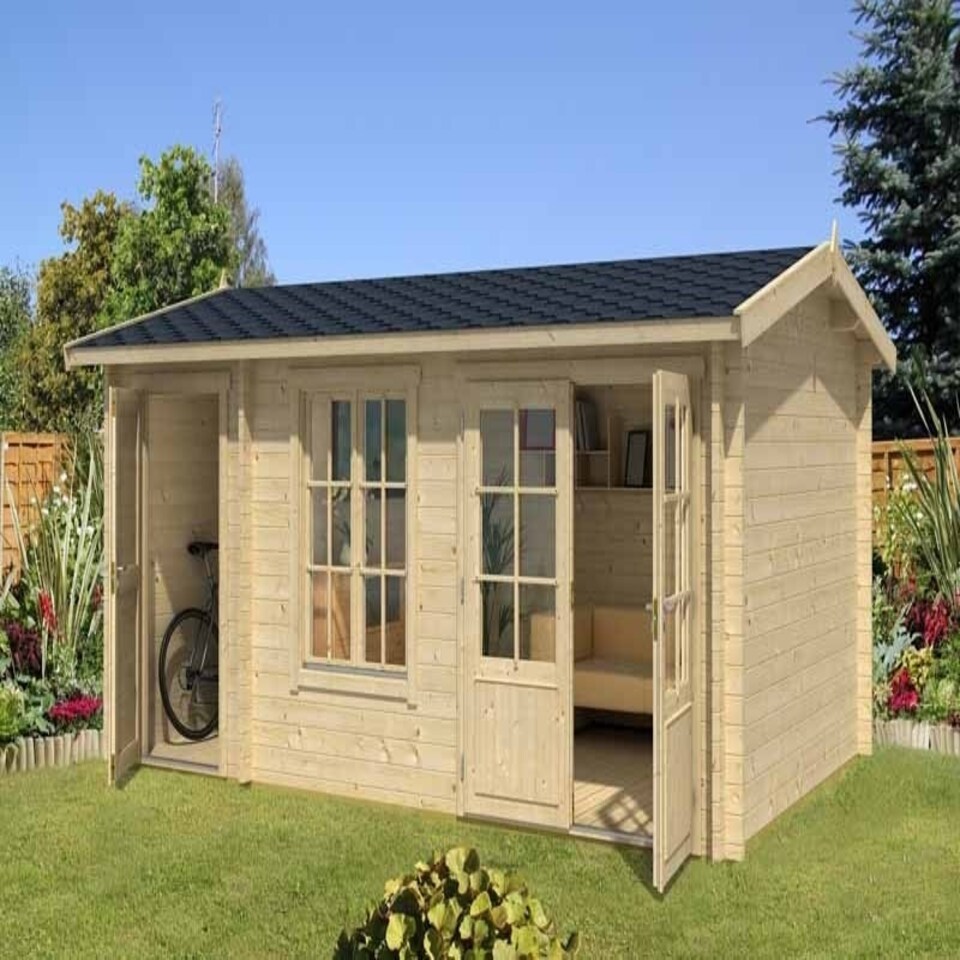 image 1 of Wrexham 2-Log Cabin, Wooden Garden Room, Timber Summerhouse, Home Office - L525 x W350.8 x H250.8 cm Brown