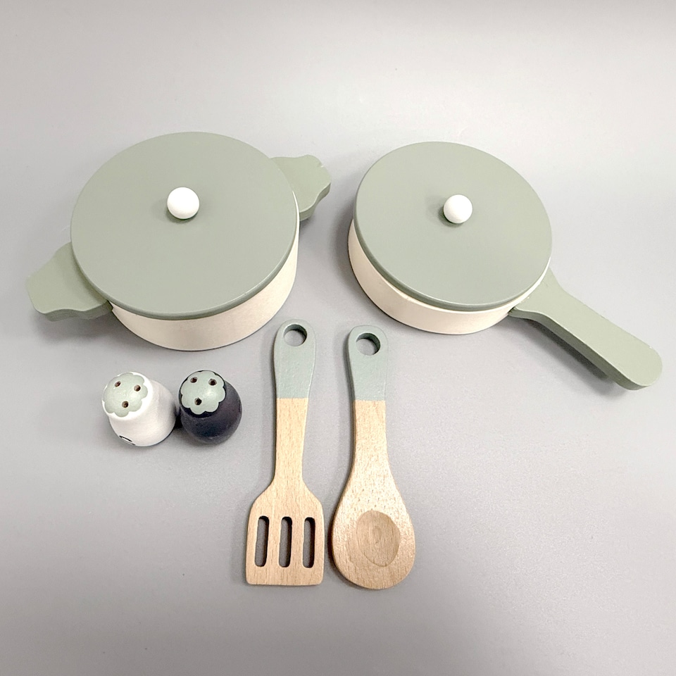 image 1 of Hooga Playroom Play Kitchen for kids - Wooden Role Play Toy with 6 Utensils - Mint