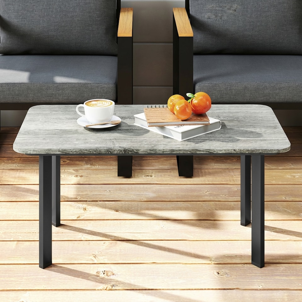 image 1 of Outsunny Outdoor Coffee Table, Garden Table with Slatted WPC Top | Grey | Grey | 90 x 49 x 40 cm