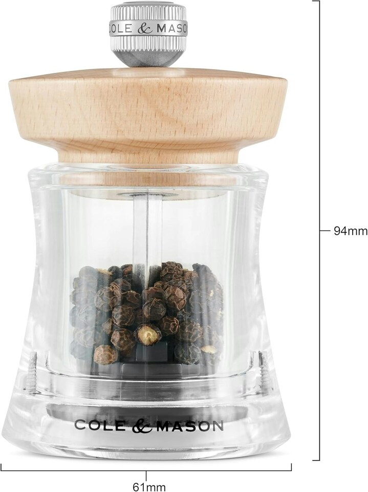 image 1 of Cole & Mason Holborn Pepper Mill Natural Beech, 95 mm, Pepper Grinder with Adjustable Coarseness, Lifetime Mechanism Guarantee