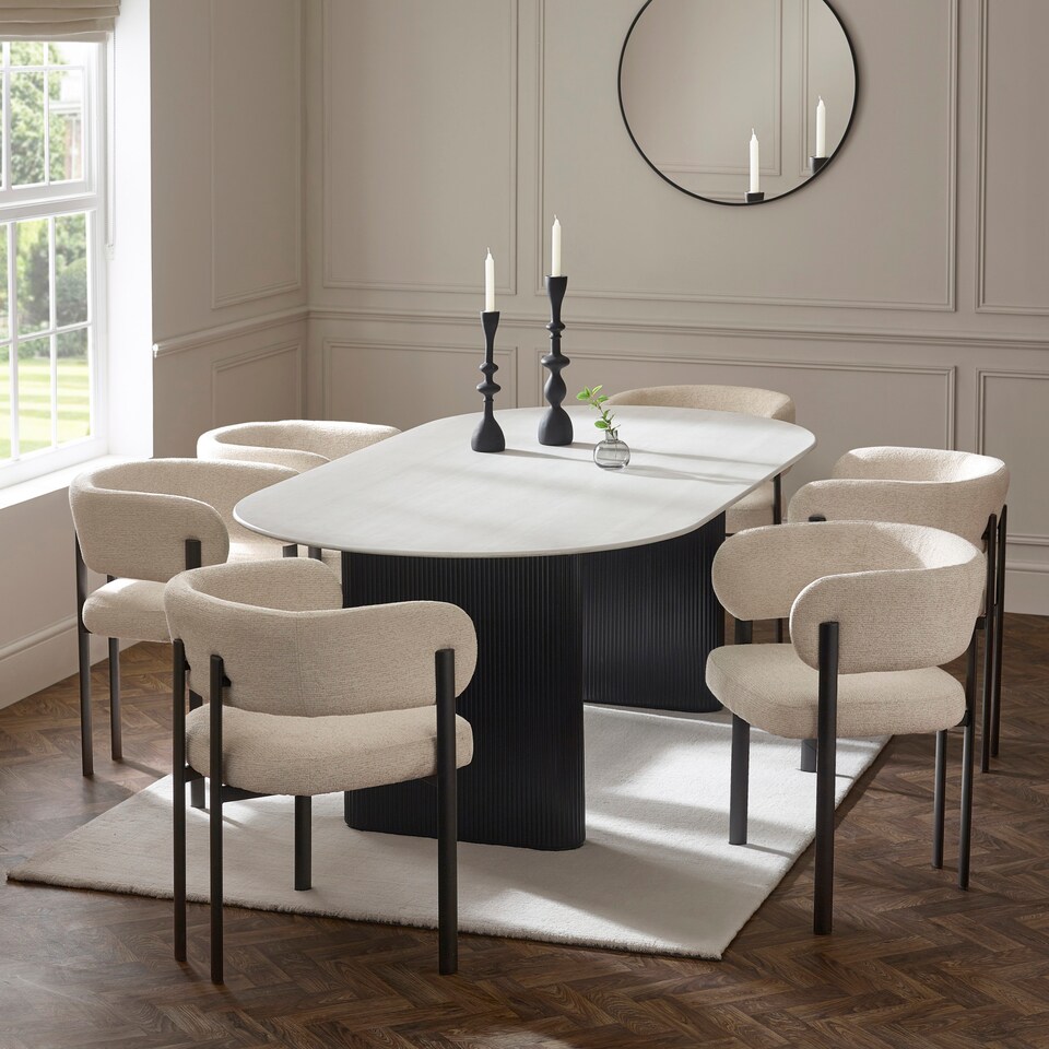 image 1 of Bolivia 220cm White Stone Effect Oval Dining Table