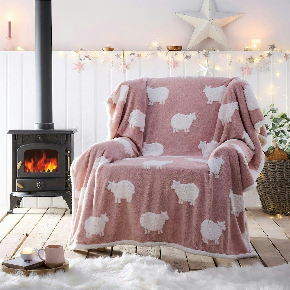 Sheep Pink Sherpa Fleece Throw