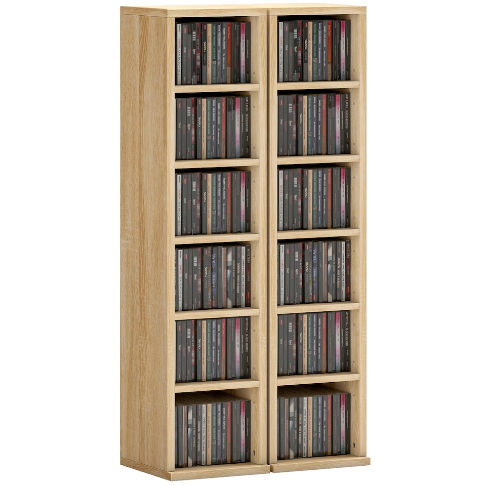 image 1 of HOMCOM Set of 2 CD Storage Units DVD Shelf with Adjustable Shelves, Oak