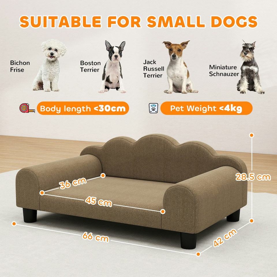 image 1 of Dog Sofa Bed, Cat Sofa with Backrest, Armrest, for Small Dogs, Grey Brown | One Size