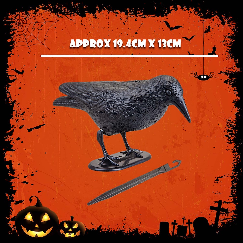image 1 of vfm-estore Halloween Black Crow Decoration with Ground Spike - 19.4 x 13 cm