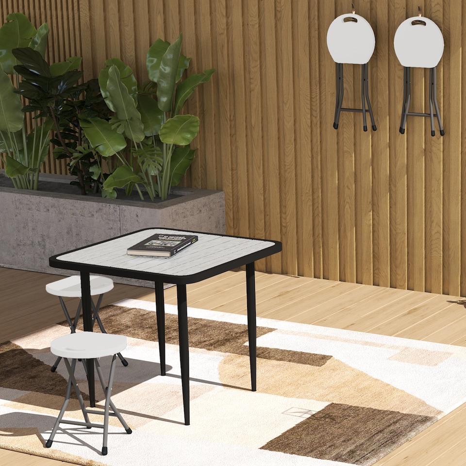 image 1 of Outsunny Folding Stool Set of 4, Decorative Garden Stool Chair with Safety Latch, Foldable Garden Stools with Powder-Coated Steel Legs HDPE Seat and Handle for Indoor and Outdoor, White | White | White