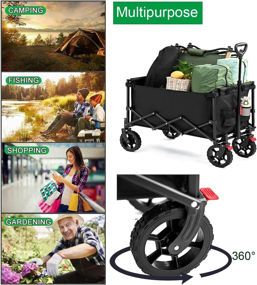 image 1 of Heavy Duty Folding Hand Cart Garden Wagon Trolley Festival Camping Beach