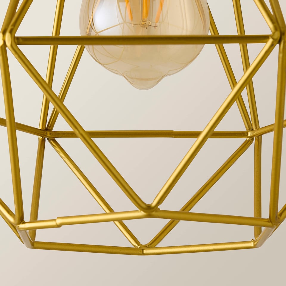image 1 of ValueLights Modern Geometric Gold Metal Basket Cage Ceiling Pendant Light Shade