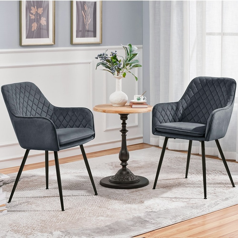 image 1 of Yaheetech Set of 2 Upholstered Dining Chairs with Velvet Fabric Grey | Dark Grey