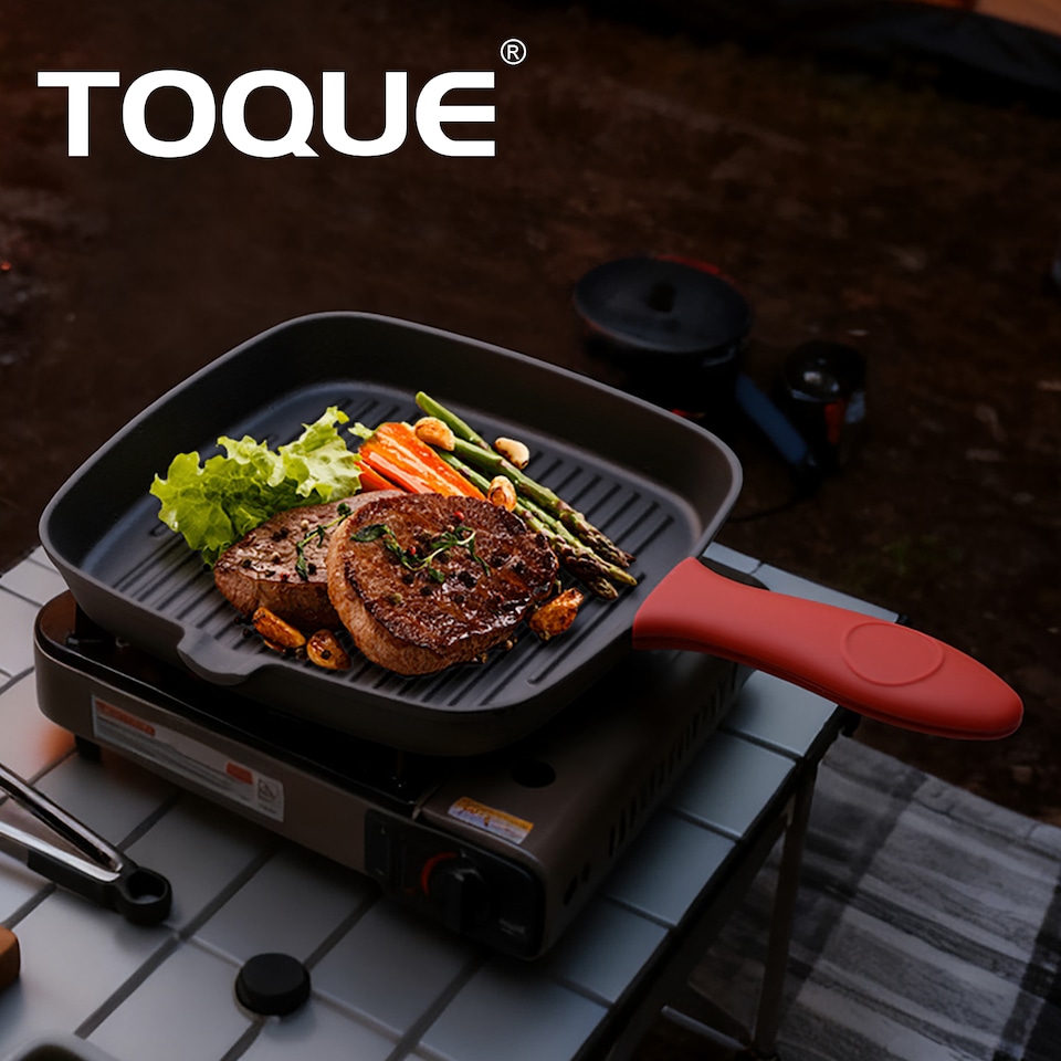 image 1 of Toque Cast Iron Griddle Grill Pan Square Skillet BBQ Non Stick Frying Cookware