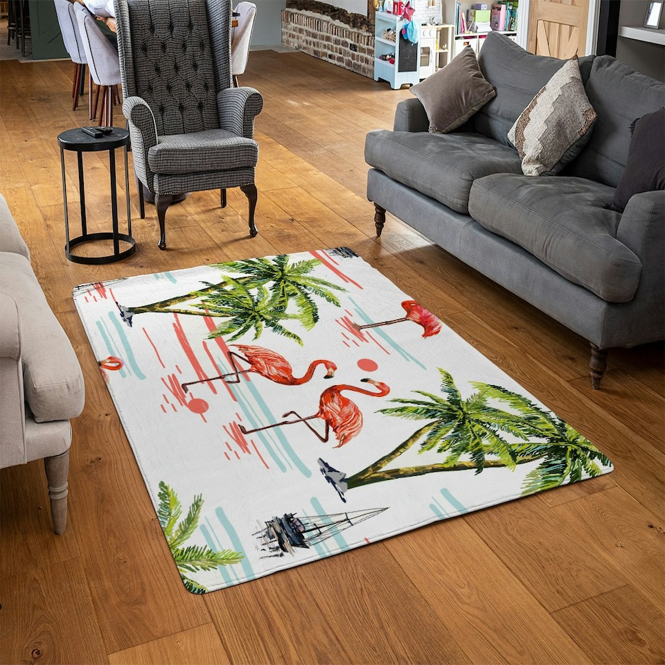 image 1 of Flamingo & Palm Trees (Rug) Multi | Small: 60x110cm