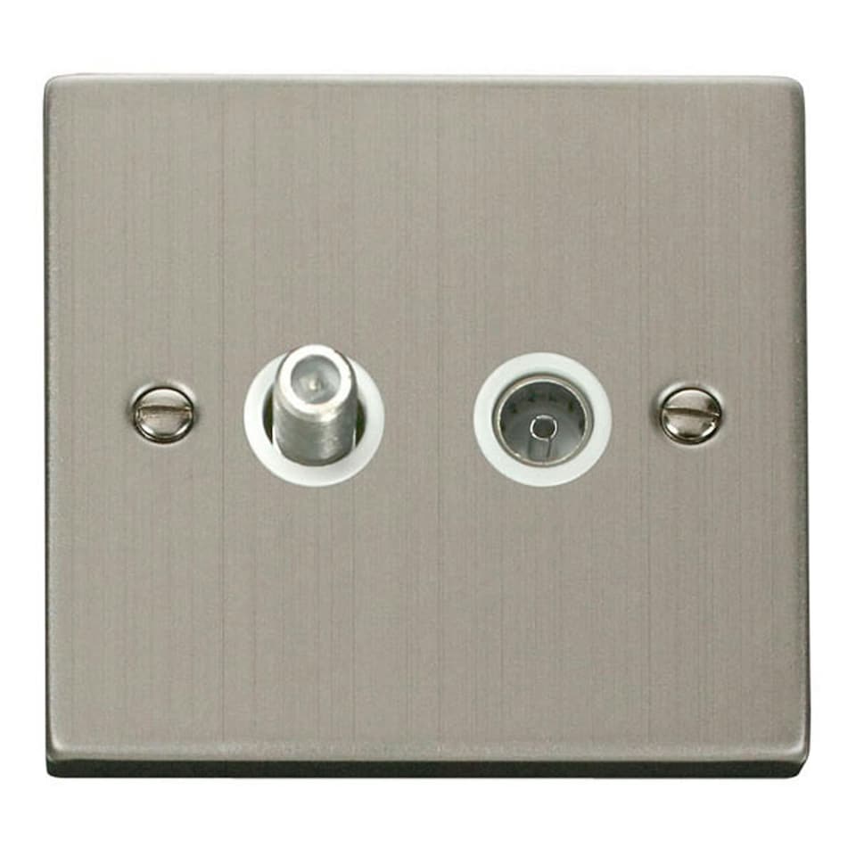 SE HOME Stainless Steel Satellite & Coaxial Socket 1 Gang White | Stainless Steel