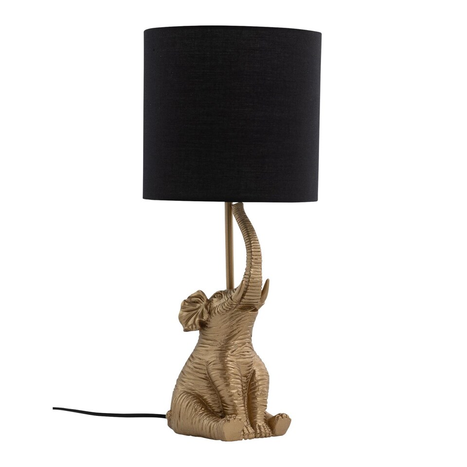 image 1 of Elephant - Gold Resin Table Lamp With Black Fabric Shade | Gold | Black | Large | 1