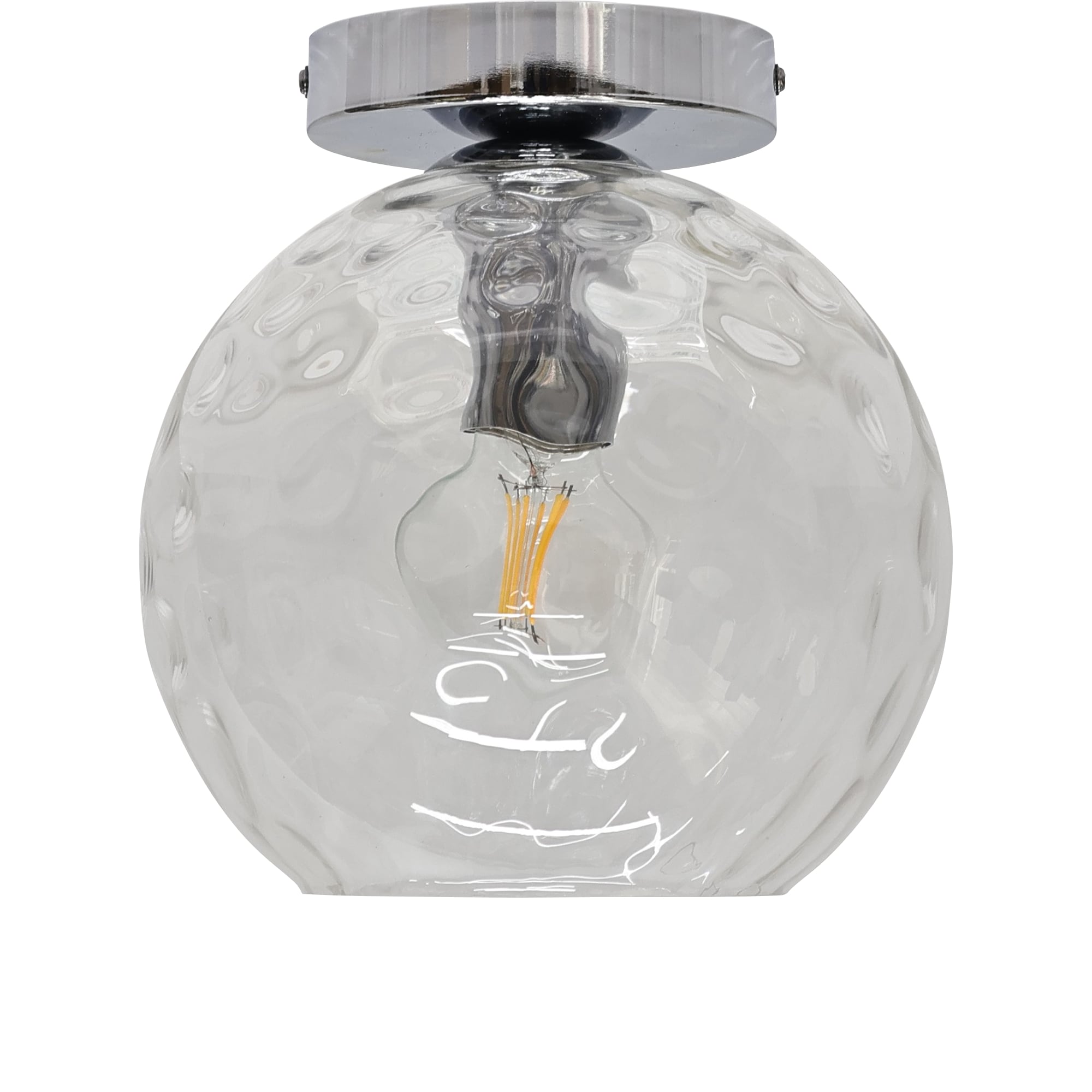 First Choice Lighting Set of 2 Barnum - Clear Dimple Glass Globe Chrome Ceiling Lights