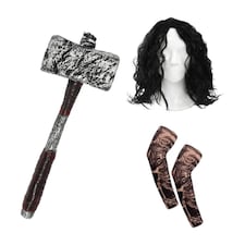 Gladiator Accessory Set - 3 Pcs - Wig, Hammer & Tattoo Sleeves | Multi | One Size