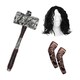 image 1 of Gladiator Accessory Set - 3 Pcs - Wig, Hammer & Tattoo Sleeves | Multi | One Size