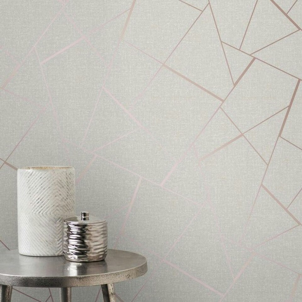 image 1 of Fine Decor Quartz Fractal Textured Wallpaper - Beige/Rose Gold - 32.8ft x 20.5in Brown
