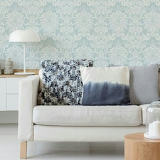 Transform Peel & Stick Large Damask Duck Egg Self-Adhesive Wallpaper Blue | Duck Egg