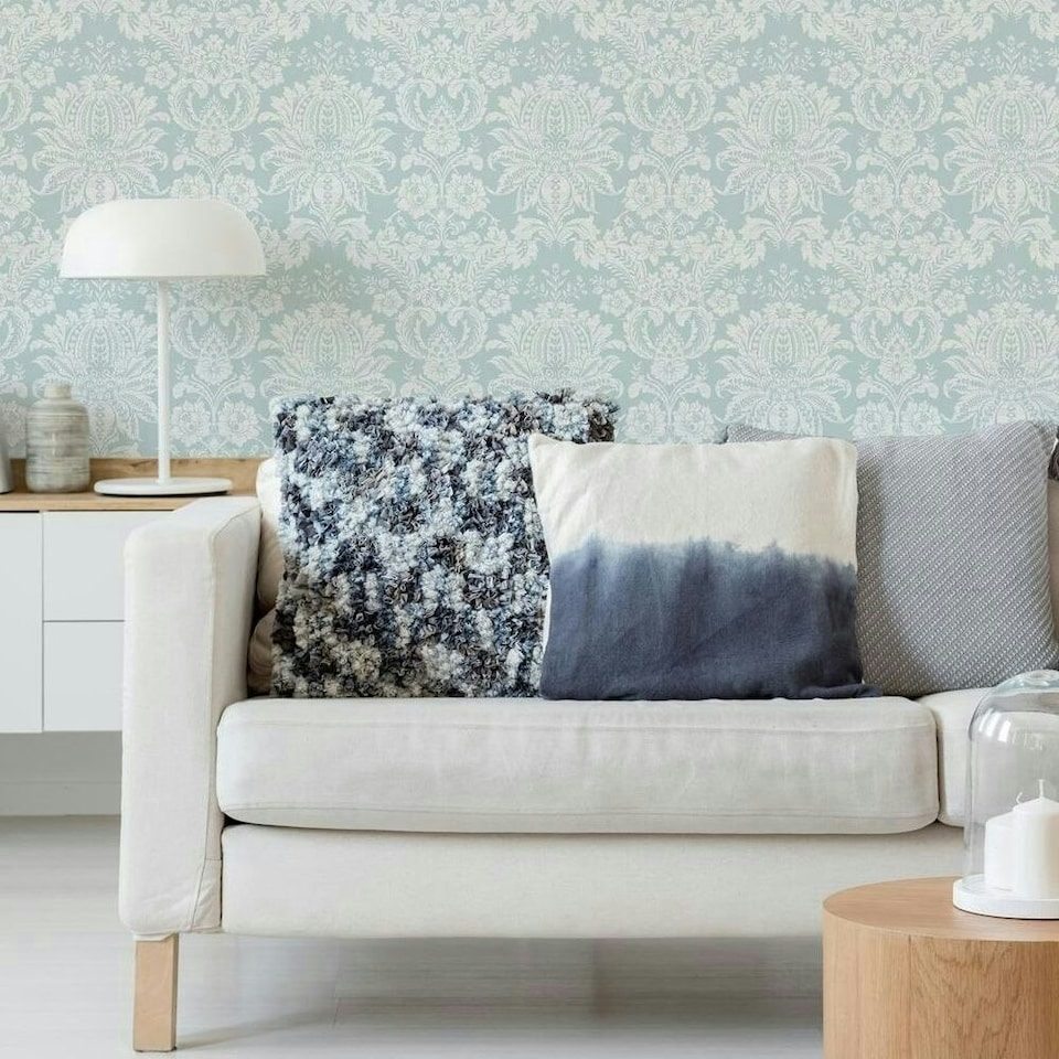 image 1 of Transform Peel & Stick Large Damask Duck Egg Self-Adhesive Wallpaper Blue | Duck Egg