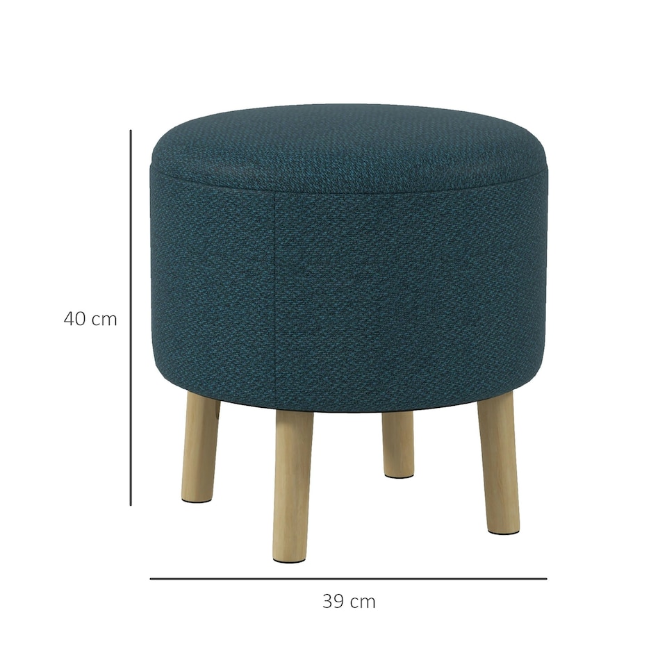 image 1 of HOMCOM Storage Ottoman, Round Stool Chair with Cushioned Top, Blue