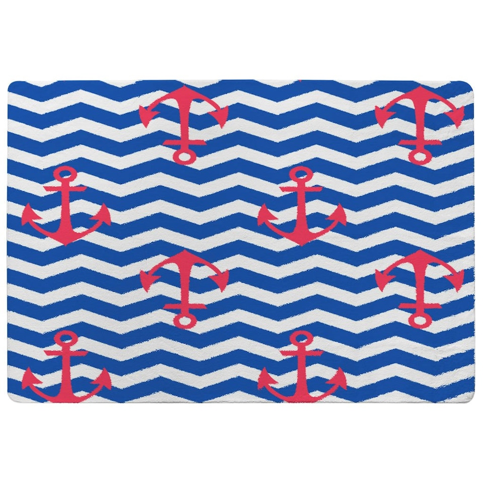 image 1 of Anchors on Zig Zag Stripes (Rug) Blue | Small: 60x110cm