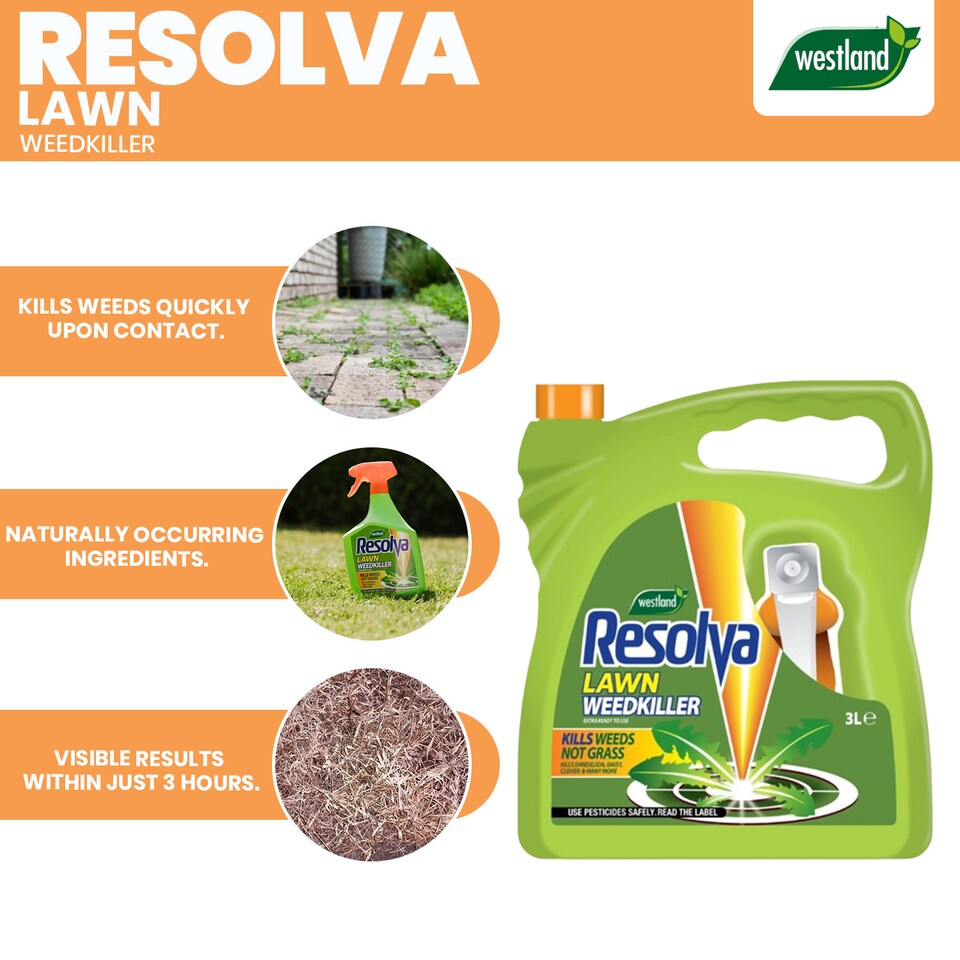image 1 of Resolva Lawn Weedkiller Extra Ready to Use 3L Broadleaf Weed Control Glyphosate Free | Yellow