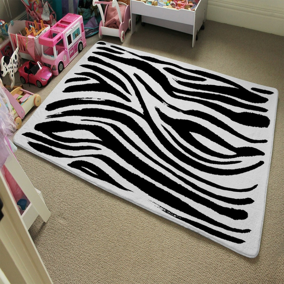 image 1 of Zebra Stripes Print (Rug) Black | Large: 140x200cm