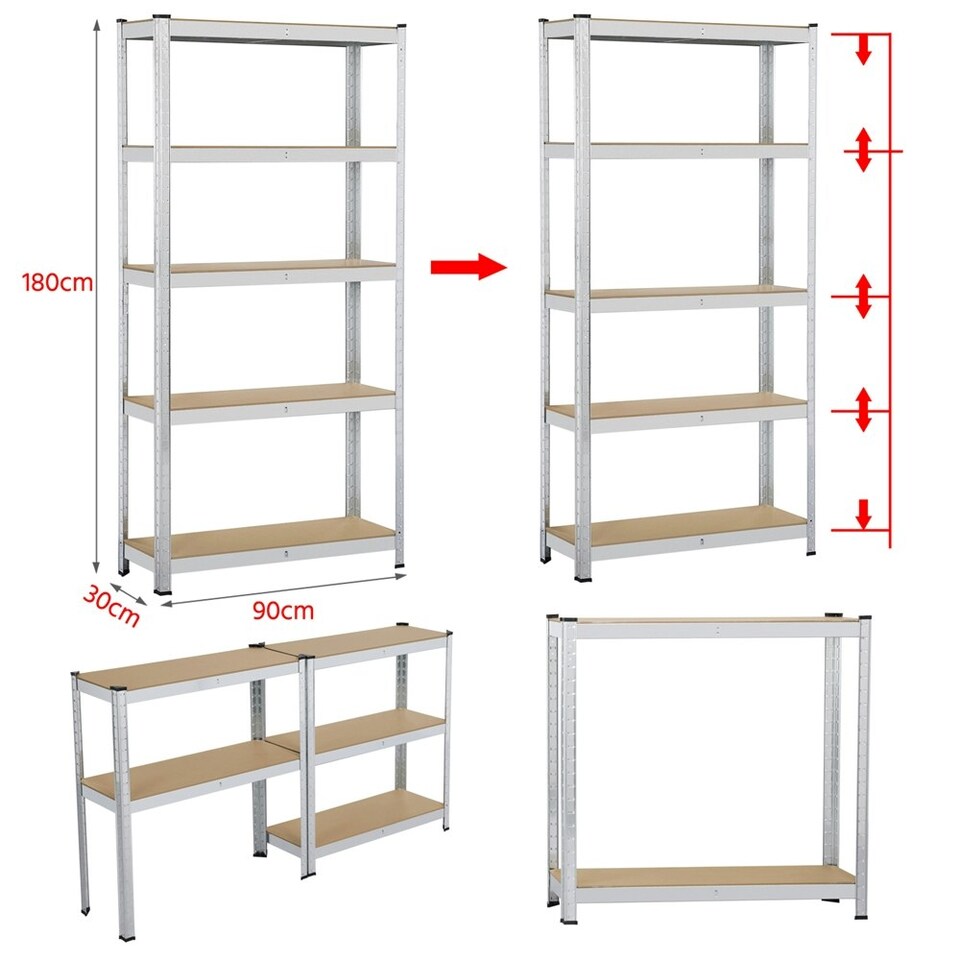 image 1 of Yaheetech 2PCS 5-Tier Metal Storage Shelves Silver, 180x30x180 cm