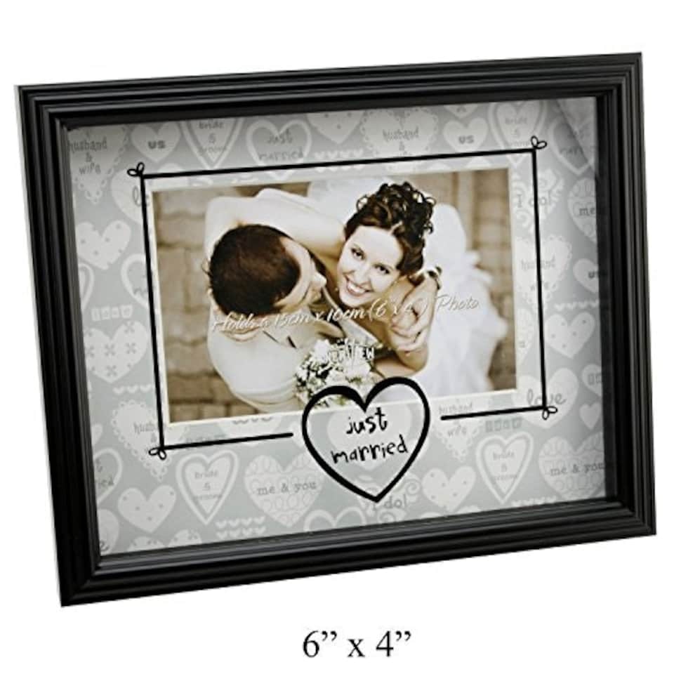 image 1 of New View Sketchy Cartouche Photo Frame -'Just Married' glass printed Frame