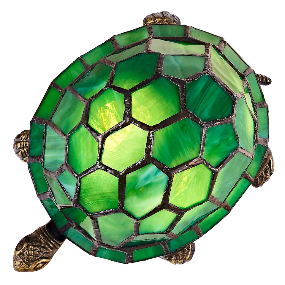 image 1 of Beautifully Hand Crafted Green Glass Tortoise Tiffany Lamp