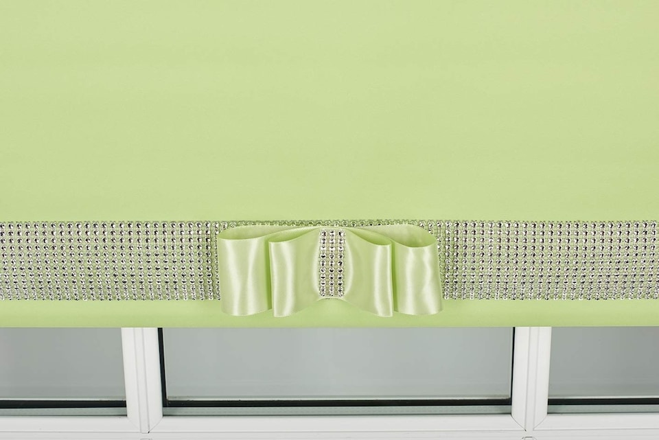 image 1 of FURNISHED Blackout Roller Blinds with Diamante Trim and Bow Cut to Size | Green | Lime | (W) 180cm x (L) 210cm