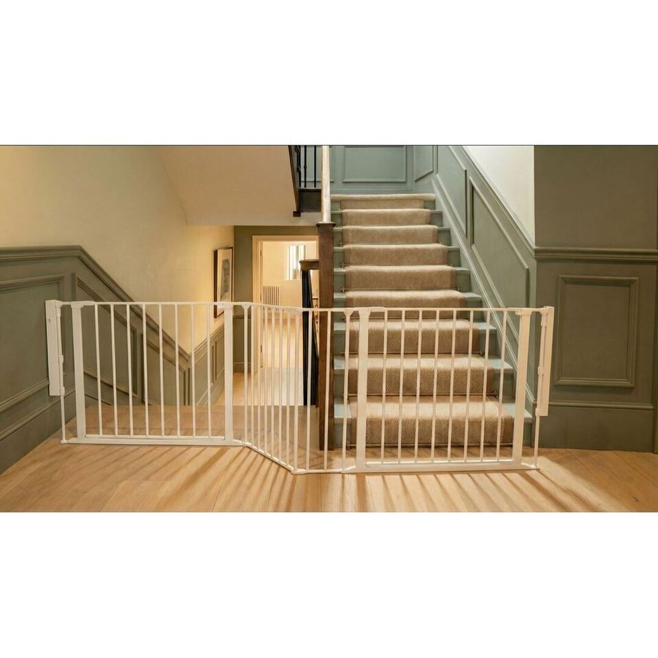 image 1 of Safetots Two Door Multi Panel Solution for Up and Down Staircases, White, 174cm of length, includes 2 Door Opening Panels