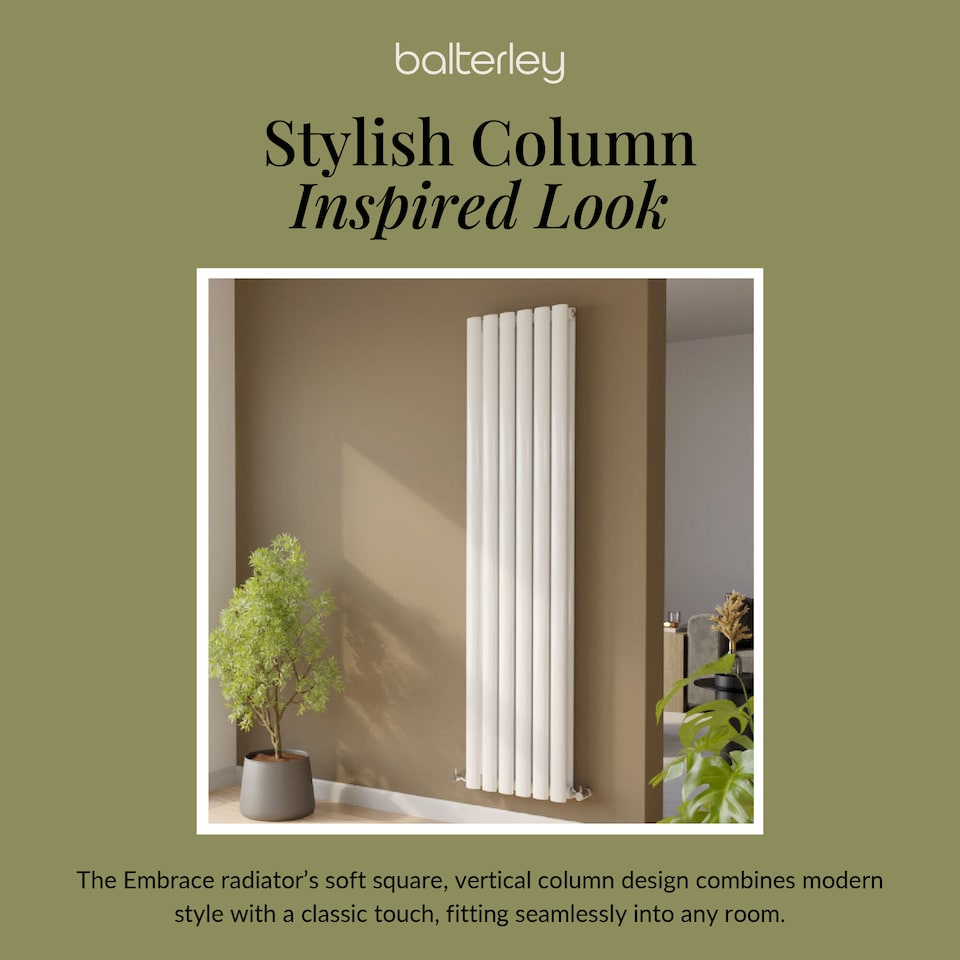 image 1 of Embrace Vertical Double Panel Radiator, 1800mm x 354mm - Gloss White | White | Gloss White | 1