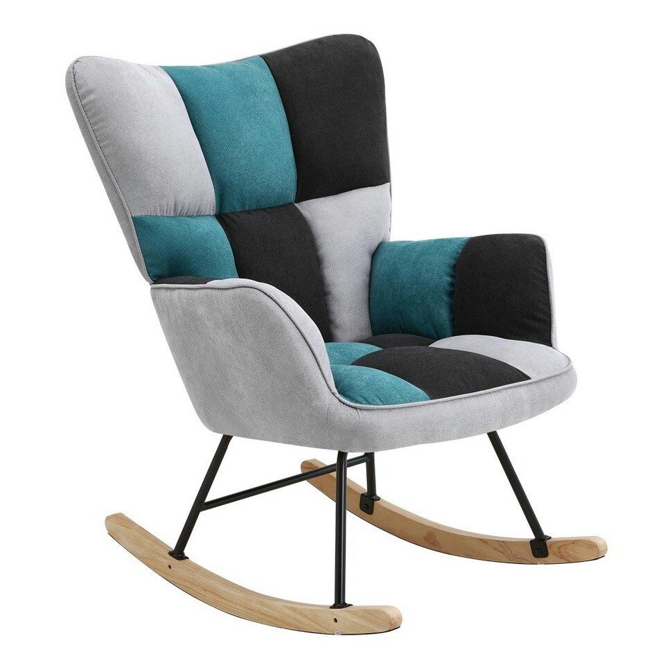 image 1 of Living and Home Tufted Upholstered Rocking Chair - Grey, Blue & Black